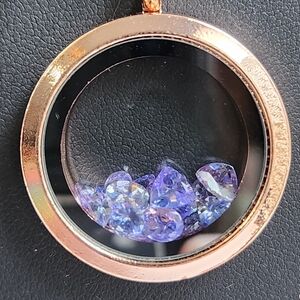 NWT Genuine Tanzanite Gemstones Floating Locket w/ Italian 925 RG Chain.